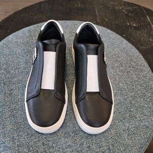 Karl Lagerfeld Paris Ceci Black Leather Slip-On Sneakers with White Sole